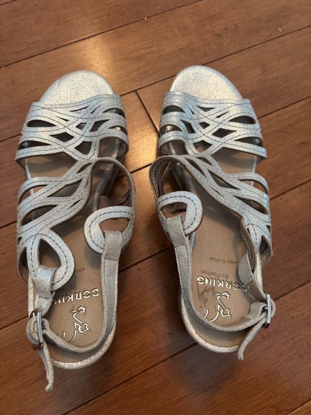 Dorking by Fluchos Silver Low Wedge Sandals EU 40 (US 9/9.5)